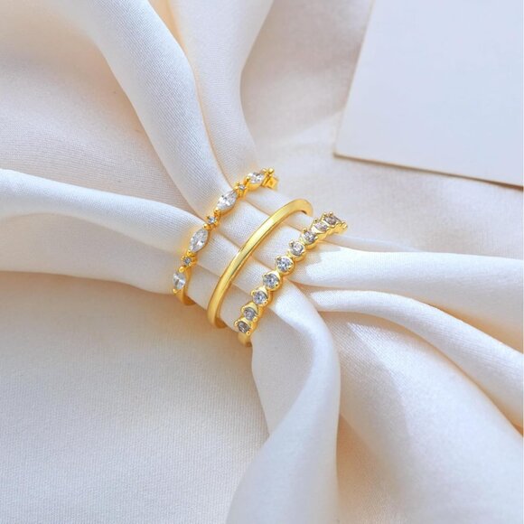 Dainty 3Pcs Stackable Thin Ring Non Tarnish - Trendy 14K Gold Plated CZ Rings Se - Picture 6 of 9
